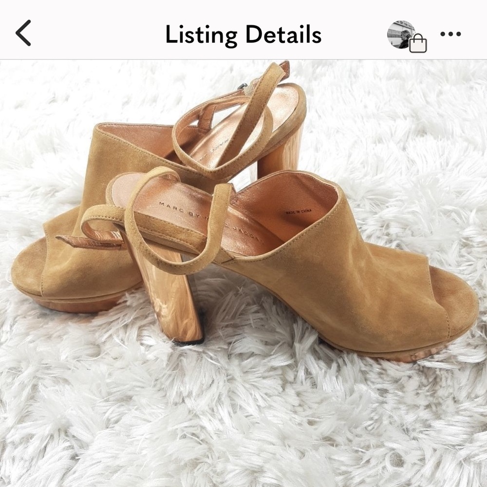Marc by Marc Jacobs Copper Rose Gold Platform Suede Heeled Sandals Tan Size 39.5 - Picture 5 of 8